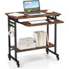 image:imageGiantex Rolling Computer Desk Mobile Portable Desk with Keyboard Tray amp Wheels Laptop PC Table Cart with Shelf amp Hooks Industrial Small Desk for Small Spaces Home Office Bedroom WhiteRustic Brown