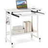 image:imageGiantex Rolling Computer Desk Mobile Portable Desk with Keyboard Tray amp Wheels Laptop PC Table Cart with Shelf amp Hooks Industrial Small Desk for Small Spaces Home Office Bedroom WhiteWhite