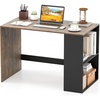 image:imageGiantex Small Desk with Bookshelf 44 Inch Modern Computer Desk for Small Spaces Laptop PC Desk Vanity Table for Bedroom Study Writing Desk for Home Office WhiteNaturalBlackrustic Brown