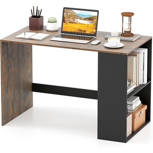 image:imageGiantex Small Desk with Bookshelf 44 Inch Modern Computer Desk for Small Spaces Laptop PC Desk Vanity Table for Bedroom Study Writing Desk for Home Office WhiteNaturalBlackrustic Brown