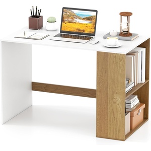 image:imageGiantex Small Desk with Bookshelf 44 Inch Modern Computer Desk for Small Spaces Laptop PC Desk Vanity Table for Bedroom Study Writing Desk for Home Office WhiteNaturalWhitenatural