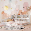 image:imageGiantex Twin Floor Bed with Fence for Kids Wooden Montessori Bed Frame with Lockable Door amp Guardrails Low Floor Beds for Kids Boys Girls No Box Spring Needed Without Wood Slats Mint SkyWhite