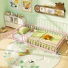 image:imageGiantex Twin Floor Bed with Fence for Kids Wooden Montessori Bed Frame with Lockable Door amp Guardrails Low Floor Beds for Kids Boys Girls No Box Spring Needed Without Wood Slats Mint SkyPink