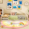 image:imageGiantex Twin Floor Bed with Fence for Kids Wooden Montessori Bed Frame with Lockable Door amp Guardrails Low Floor Beds for Kids Boys Girls No Box Spring Needed Without Wood Slats Mint SkyNatural