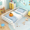 image:imageGiantex Twin Floor Bed with Fence for Kids Wooden Montessori Bed Frame with Lockable Door amp Guardrails Low Floor Beds for Kids Boys Girls No Box Spring Needed Without Wood Slats Mint SkyWhite