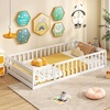 image:imageGiantex Twin Floor Bed with Fence for Kids Wooden Montessori Bed Frame with Lockable Door amp Guardrails Low Floor Beds for Kids Boys Girls No Box Spring Needed Without Wood Slats Mint SkyWhite