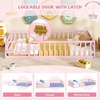 image:imageGiantex Twin Floor Bed with Fence for Kids Wooden Montessori Bed Frame with Lockable Door amp Guardrails Low Floor Beds for Kids Boys Girls No Box Spring Needed Without Wood Slats Mint SkyPink