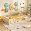 image:imageGiantex Twin Floor Bed with Fence for Kids Wooden Montessori Bed Frame with Lockable Door amp Guardrails Low Floor Beds for Kids Boys Girls No Box Spring Needed Without Wood Slats Mint SkyNatural
