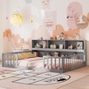 image:imageGiantex Twin Floor Bed with Fence for Kids Wooden Montessori Bed Frame with Lockable Door amp Guardrails Low Floor Beds for Kids Boys Girls No Box Spring Needed Without Wood Slats Mint SkyGrey