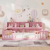 image:imageGiantex Twin Floor Bed with Fence for Kids Wooden Montessori Bed Frame with Lockable Door amp Guardrails Low Floor Beds for Kids Boys Girls No Box Spring Needed Without Wood Slats Mint SkyPink