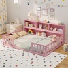 image:imageGiantex Twin Floor Bed with Fence for Kids Wooden Montessori Bed Frame with Lockable Door amp Guardrails Low Floor Beds for Kids Boys Girls No Box Spring Needed Without Wood Slats Mint SkyPink