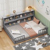 image:imageGiantex Twin Floor Bed with Fence for Kids Wooden Montessori Bed Frame with Lockable Door amp Guardrails Low Floor Beds for Kids Boys Girls No Box Spring Needed Without Wood Slats Mint SkyGrey