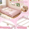 image:imageGiantex Twin Floor Bed with Fence for Kids Wooden Montessori Bed Frame with Lockable Door amp Guardrails Low Floor Beds for Kids Boys Girls No Box Spring Needed Without Wood Slats Mint SkyPink