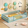 image:imageGiantex Twin Floor Bed with Fence for Kids Wooden Montessori Bed Frame with Lockable Door amp Guardrails Low Floor Beds for Kids Boys Girls No Box Spring Needed Without Wood Slats Mint SkyIcy Aqua