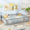 image:imageGiantex Twin Floor Bed with Fence for Kids Wooden Montessori Bed Frame with Lockable Door amp Guardrails Low Floor Beds for Kids Boys Girls No Box Spring Needed Without Wood Slats Mint SkyGrey