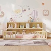 image:imageGiantex Twin Floor Bed with Fence for Kids Wooden Montessori Bed Frame with Lockable Door amp Guardrails Low Floor Beds for Kids Boys Girls No Box Spring Needed Without Wood Slats Mint SkyNatural
