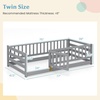 image:imageGiantex Twin Floor Bed with Fence for Kids Wooden Montessori Bed Frame with Lockable Door amp Guardrails Low Floor Beds for Kids Boys Girls No Box Spring Needed Without Wood Slats Mint SkyGrey