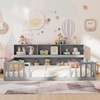 image:imageGiantex Twin Floor Bed with Fence for Kids Wooden Montessori Bed Frame with Lockable Door amp Guardrails Low Floor Beds for Kids Boys Girls No Box Spring Needed Without Wood Slats Mint SkyGrey