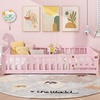 image:imageGiantex Twin Floor Bed with Fence for Kids Wooden Montessori Bed Frame with Lockable Door amp Guardrails Low Floor Beds for Kids Boys Girls No Box Spring Needed Without Wood Slats Mint SkyPink