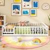 image:imageGiantex Twin Floor Bed with Fence for Kids Wooden Montessori Bed Frame with Lockable Door amp Guardrails Low Floor Beds for Kids Boys Girls No Box Spring Needed Without Wood Slats Mint SkyWhite