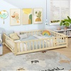 image:imageGiantex Twin Floor Bed with Fence for Kids Wooden Montessori Bed Frame with Lockable Door amp Guardrails Low Floor Beds for Kids Boys Girls No Box Spring Needed Without Wood Slats Mint SkyNatural