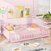 image:imageGiantex Twin Floor Bed with Fence for Kids Wooden Montessori Bed Frame with Lockable Door amp Guardrails Low Floor Beds for Kids Boys Girls No Box Spring Needed Without Wood Slats Mint SkyPink
