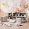 image:imageGiantex Twin Floor Bed with Fence for Kids Wooden Montessori Bed Frame with Lockable Door amp Guardrails Low Floor Beds for Kids Boys Girls No Box Spring Needed Without Wood Slats Mint SkyGrey