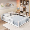 image:imageGiantex Twin Floor Bed with Fence for Kids Wooden Montessori Bed Frame with Lockable Door amp Guardrails Low Floor Beds for Kids Boys Girls No Box Spring Needed Without Wood Slats Mint SkyWhite