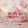 image:imageGiantex Twin Floor Bed with Fence for Kids Wooden Montessori Bed Frame with Lockable Door amp Guardrails Low Floor Beds for Kids Boys Girls No Box Spring Needed Without Wood Slats Mint SkyPink