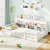 image:imageGiantex Twin Floor Bed with Fence for Kids Wooden Montessori Bed Frame with Lockable Door amp Guardrails Low Floor Beds for Kids Boys Girls No Box Spring Needed Without Wood Slats Mint SkyWhite