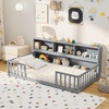 image:imageGiantex Twin Floor Bed with Fence for Kids Wooden Montessori Bed Frame with Lockable Door amp Guardrails Low Floor Beds for Kids Boys Girls No Box Spring Needed Without Wood Slats Mint SkyGrey