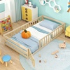 image:imageGiantex Twin Floor Bed with Fence for Kids Wooden Montessori Bed Frame with Lockable Door amp Guardrails Low Floor Beds for Kids Boys Girls No Box Spring Needed Without Wood Slats Mint SkyNatural
