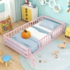 image:imageGiantex Twin Floor Bed with Fence for Kids Wooden Montessori Bed Frame with Lockable Door amp Guardrails Low Floor Beds for Kids Boys Girls No Box Spring Needed Without Wood Slats Mint SkyPink