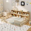 image:imageGiantex Twin Floor Bed with Fence for Kids Wooden Montessori Bed Frame with Lockable Door amp Guardrails Low Floor Beds for Kids Boys Girls No Box Spring Needed Without Wood Slats Mint SkyNatural