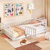 image:imageGiantex Twin Floor Bed with Fence for Kids Wooden Montessori Bed Frame with Lockable Door amp Guardrails Low Floor Beds for Kids Boys Girls No Box Spring Needed Without Wood Slats Mint SkyWhite