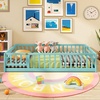 image:imageGiantex Twin Floor Bed with Fence for Kids Wooden Montessori Bed Frame with Lockable Door amp Guardrails Low Floor Beds for Kids Boys Girls No Box Spring Needed Without Wood Slats Mint SkyIcy Aqua