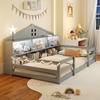 image:imageGiantex Twin Floor Bed with Fence for Kids Wooden Montessori Bed Frame with Lockable Door amp Guardrails Low Floor Beds for Kids Boys Girls No Box Spring Needed Without Wood Slats Mint SkyGrey