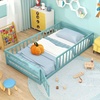 image:imageGiantex Twin Floor Bed with Fence for Kids Wooden Montessori Bed Frame with Lockable Door amp Guardrails Low Floor Beds for Kids Boys Girls No Box Spring Needed Without Wood Slats Mint SkyIcy Aqua