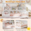 image:imageGiantex Twin Floor Bed with Fence for Kids Wooden Montessori Bed Frame with Lockable Door amp Guardrails Low Floor Beds for Kids Boys Girls No Box Spring Needed Without Wood Slats Mint SkyWhite