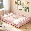 image:imageGiantex Twin Floor Bed with Fence for Kids Wooden Montessori Bed Frame with Lockable Door amp Guardrails Low Floor Beds for Kids Boys Girls No Box Spring Needed Without Wood Slats Mint SkyPink