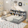 image:imageGiantex Twin Floor Bed with Fence for Kids Wooden Montessori Bed Frame with Lockable Door amp Guardrails Low Floor Beds for Kids Boys Girls No Box Spring Needed Without Wood Slats Mint SkyGrey