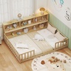 image:imageGiantex Twin Floor Bed with Fence for Kids Wooden Montessori Bed Frame with Lockable Door amp Guardrails Low Floor Beds for Kids Boys Girls No Box Spring Needed Without Wood Slats Mint SkyNatural