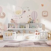 image:imageGiantex Twin Floor Bed with Fence for Kids Wooden Montessori Bed Frame with Lockable Door amp Guardrails Low Floor Beds for Kids Boys Girls No Box Spring Needed Without Wood Slats Mint SkyWhite