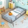 image:imageGiantex Twin Floor Bed with Fence for Kids Wooden Montessori Bed Frame with Lockable Door amp Guardrails Low Floor Beds for Kids Boys Girls No Box Spring Needed Without Wood Slats Mint SkyGrey