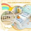 image:imageGiantex Twin Floor Bed with Fence for Kids Wooden Montessori Bed Frame with Lockable Door amp Guardrails Low Floor Beds for Kids Boys Girls No Box Spring Needed Without Wood Slats Mint SkyWhite
