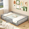 image:imageGiantex Twin Floor Bed with Fence for Kids Wooden Montessori Bed Frame with Lockable Door amp Guardrails Low Floor Beds for Kids Boys Girls No Box Spring Needed Without Wood Slats Mint SkyGrey