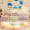 image:imageGiantex Twin Floor Bed with Fence for Kids Wooden Montessori Bed Frame with Lockable Door amp Guardrails Low Floor Beds for Kids Boys Girls No Box Spring Needed Without Wood Slats Mint SkyPink