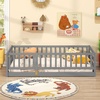image:imageGiantex Twin Floor Bed with Fence for Kids Wooden Montessori Bed Frame with Lockable Door amp Guardrails Low Floor Beds for Kids Boys Girls No Box Spring Needed Without Wood Slats Mint SkyGrey