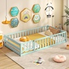 image:imageGiantex Twin Floor Bed with Fence for Kids Wooden Montessori Bed Frame with Lockable Door amp Guardrails Low Floor Beds for Kids Boys Girls No Box Spring Needed Without Wood Slats Mint SkyMint Sky