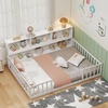 image:imageGiantex Twin Floor Bed with Fence for Kids Wooden Montessori Bed Frame with Lockable Door amp Guardrails Low Floor Beds for Kids Boys Girls No Box Spring Needed Without Wood Slats Mint SkyWhite
